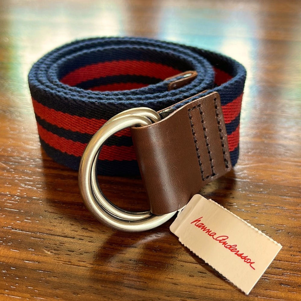Hanna Andersson Navy and Red Striped D Ring Boys Belt 31” Size Small Medium
